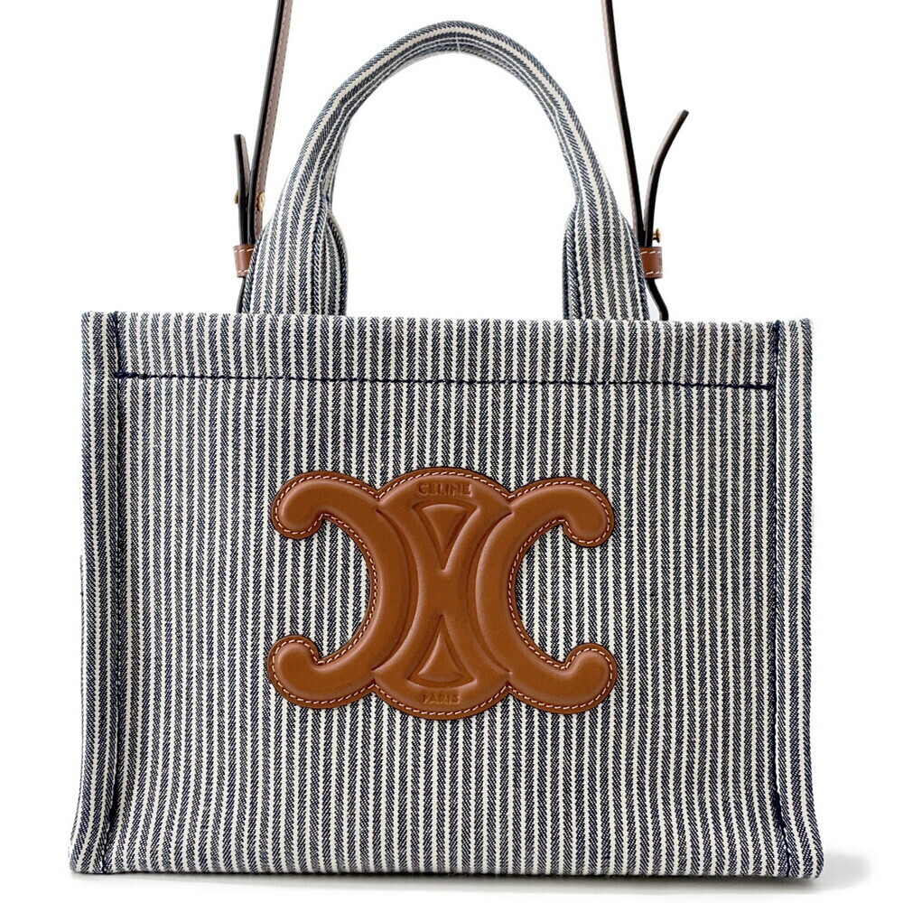 Celine Cabas Thais Canvas Handbag Stripe Bag